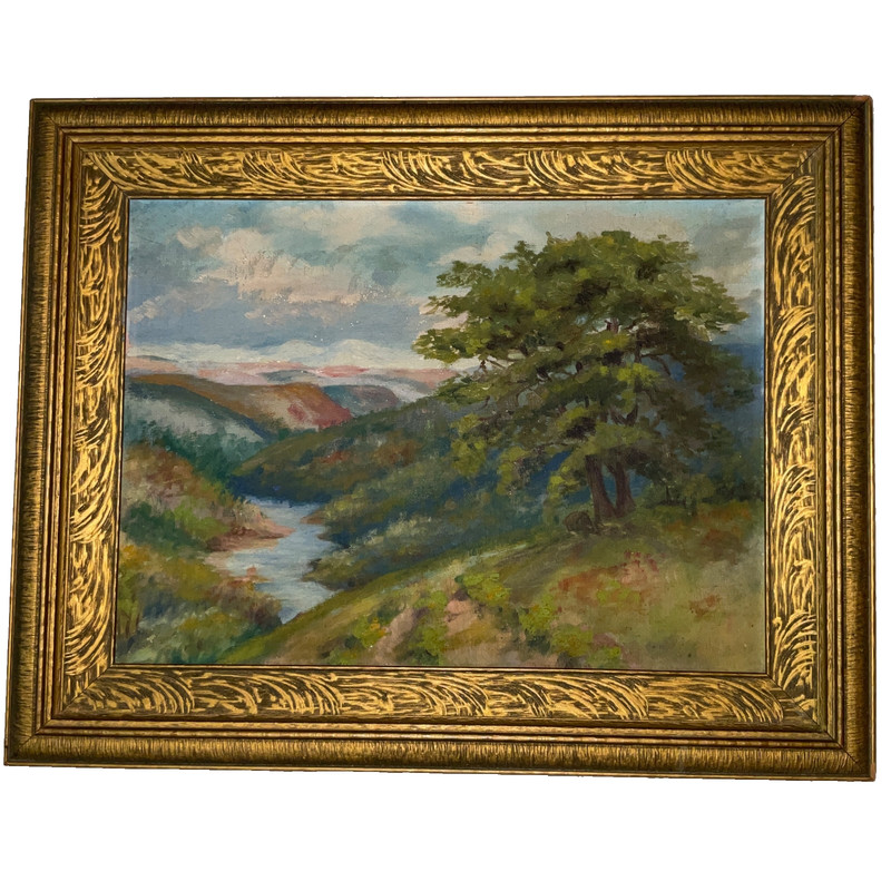 VINTAGE 30s Antique impressionist landscape original oil PAINTING mystery artist