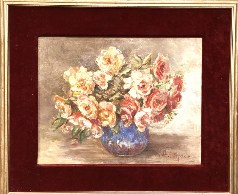 VTG c.1930’s Original Textured O/B Still Life «Roses In Vase» Signed A. Payane!