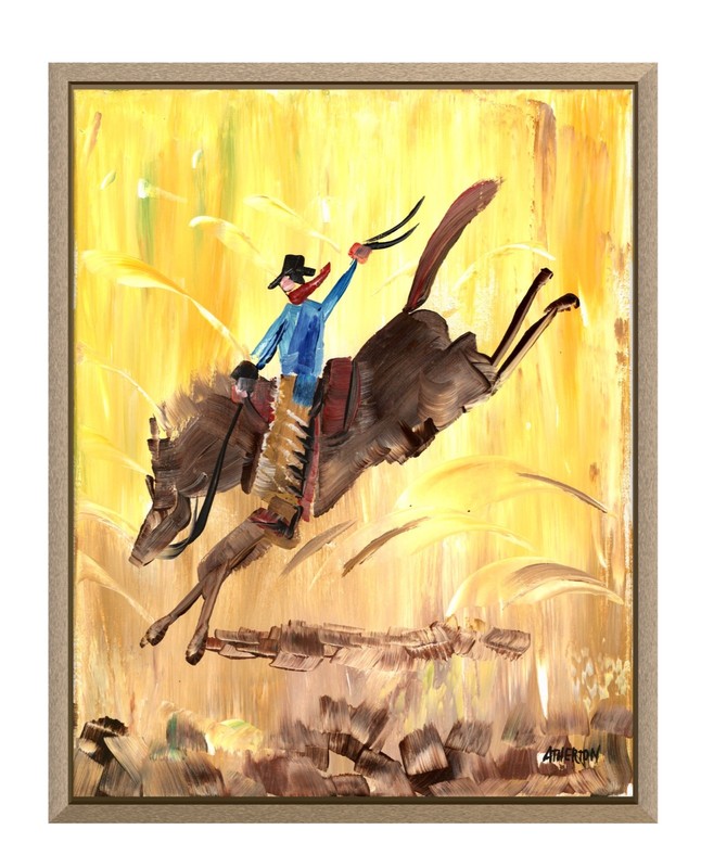 Atherton 11×14 Original Abstract Rodeo Cowboy Painting «Buckskin Rider» signed