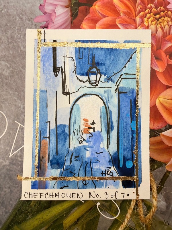 Chefchaouen No. 3 of 7 — Original Hand-Painted Gold Leaf Art Card | 1st Edition