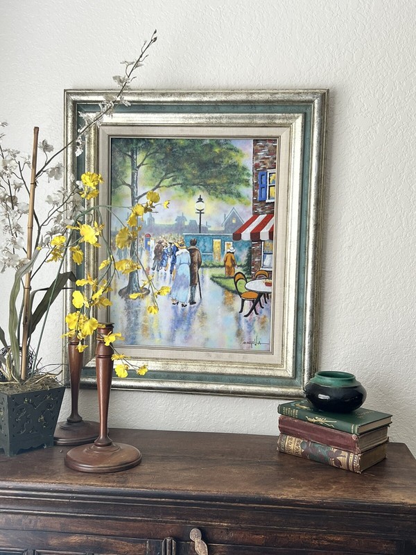DON MINGOLLA Enamel On Copper Painting Signed Framed Evening Park Stroll