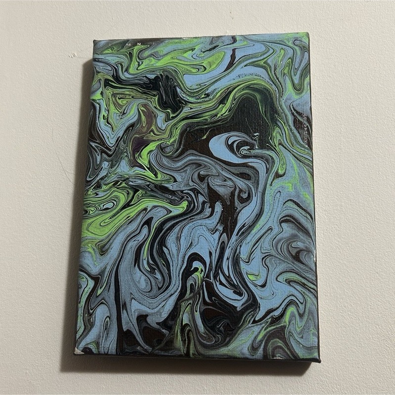 Abstract Green Blue Black White Acrylic Painting on Canvas, Small