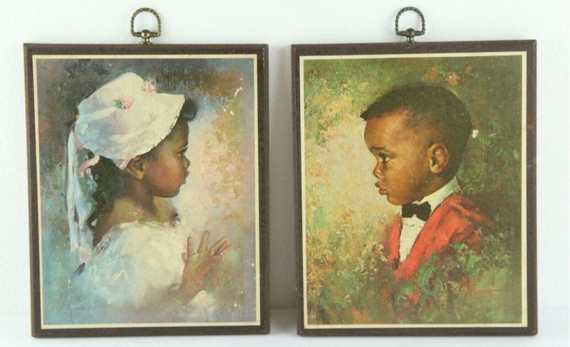 vintage artwork from the 70s both a boy and girl dated 1971 and 1968