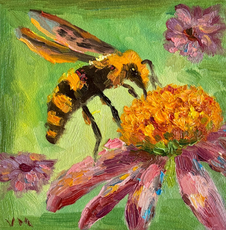 Honeybee Painting Oil Original Canvas Bumblebee Artwork Landscape Floral Art gallery