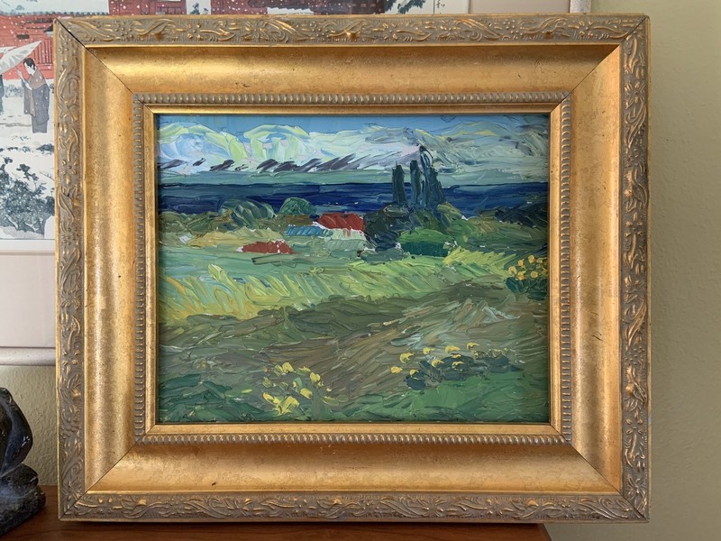 Original Impressionism Landscape Painting Tulips Cottages Mountains Pacific NW
