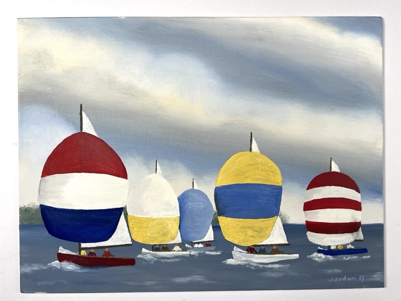 Original Regatta Painting On Canvas Panel – Spinnaker Nautical Sailboats 12×16”