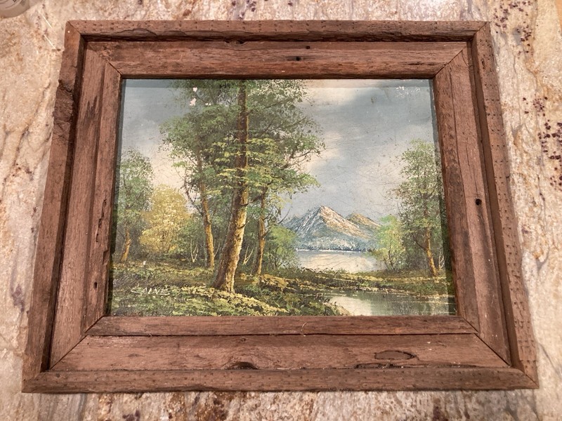 VINTAGE SIGNED LANDSCAPE PAINTING ON CANVAS By “CAINE” 12”x16” In Rustic Frame