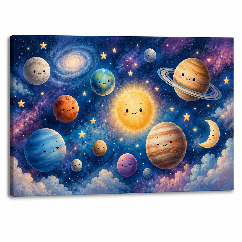 Cute Solar System Canvas Wall Art Kids Nursery Space Planets Print Galaxy 8*12in