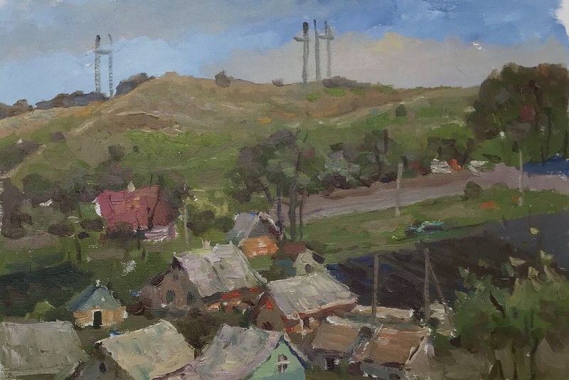 Oil painting City outskirts Ukrainian decor original art