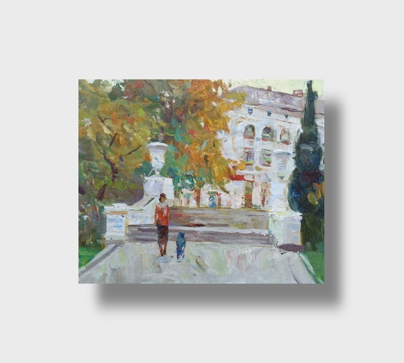Oil painting Square Ukrainian painter canvas original cityscape home decor art