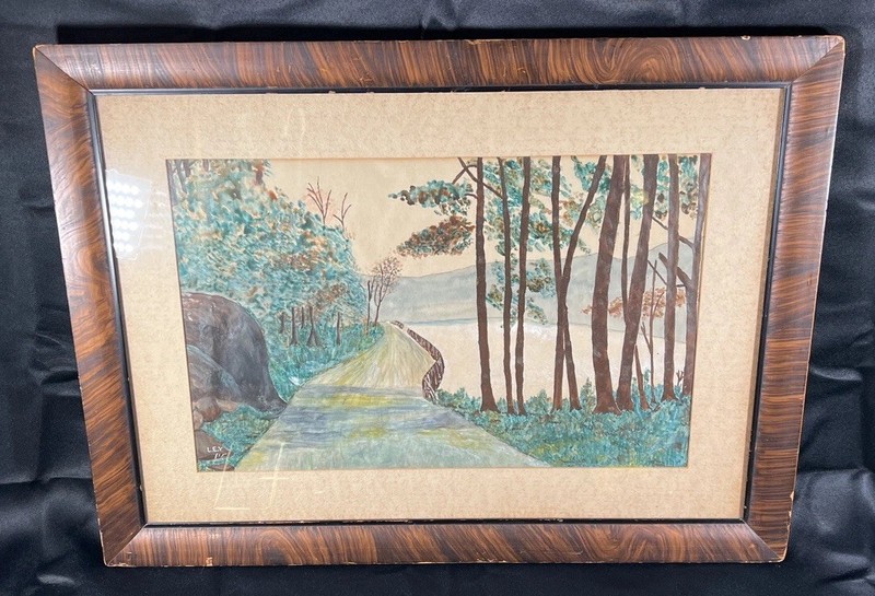 ATQ OOAK ORIGINAL WATERCOLOR SIGNED 1915 ATQ framing & glass 16×22’’ Lake Scene