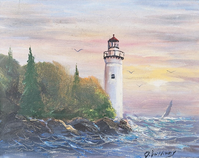 Original Oil Painting «Pointe aux Barques Lighthouse Michigan» by James Williams