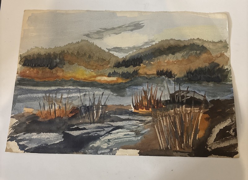 Vintage Original Watercolor Painting Marsh Lake Wetland Landscape Artist C More