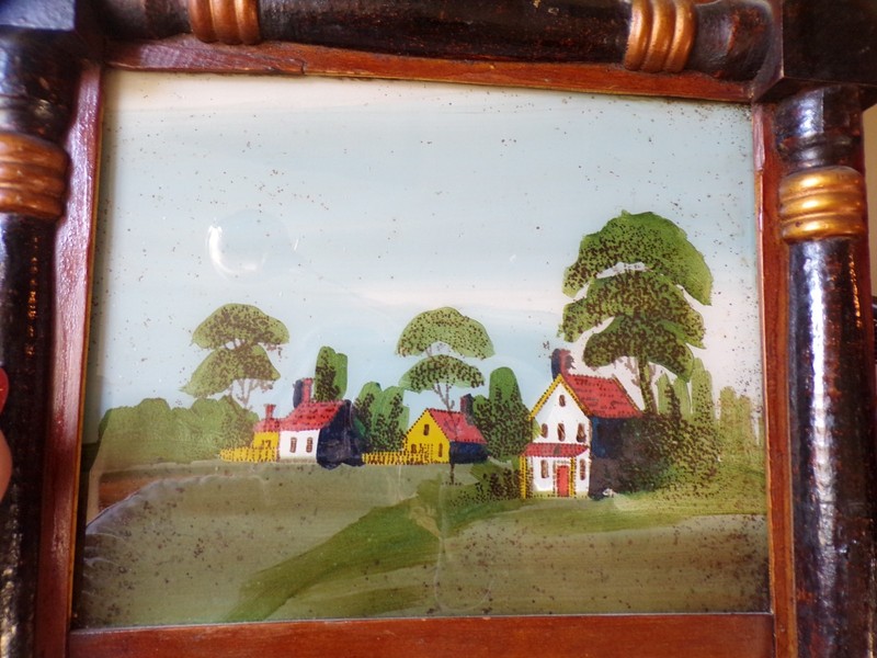 Antique Federal Reverse Painting on Glass Wall Hanging Mirror gallery