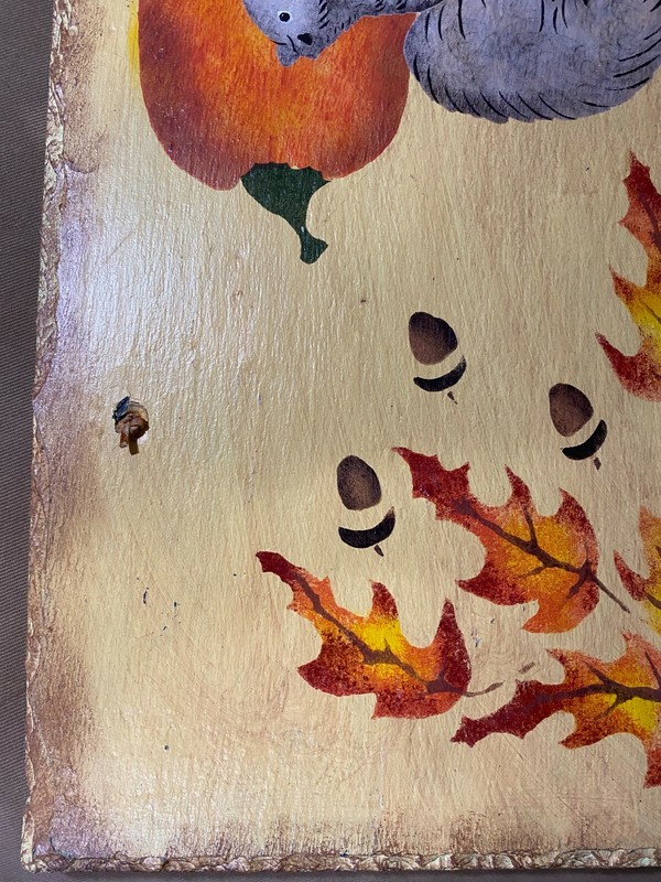 Vintage "An Autumn Scene With Squirrel And Acorns" Painting On Slate gallery