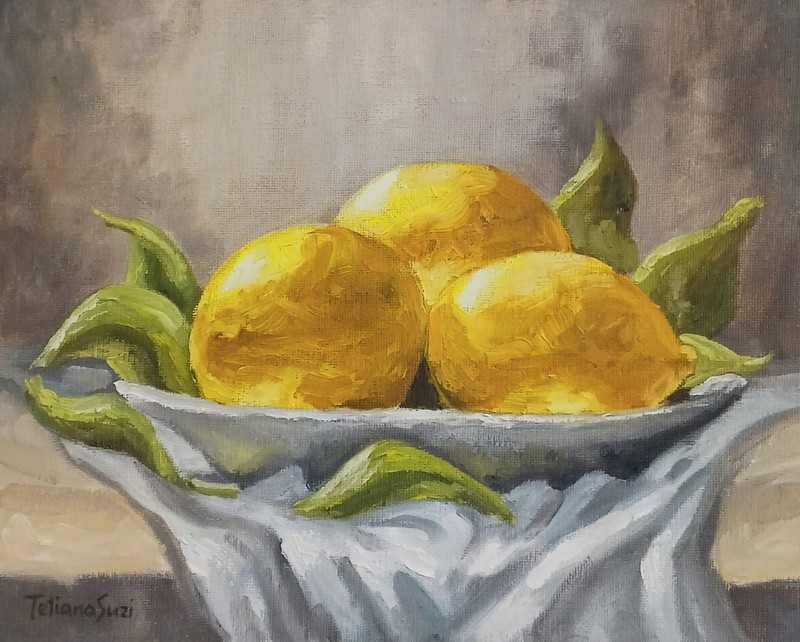 ORIGINAL Oil Painting Impressionism Lemons Kitchen Art 8″x10″