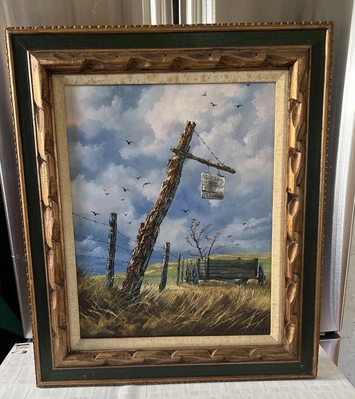 Hector Salas landscape realism oil painting on canvas framed Argentine 27”x 23”