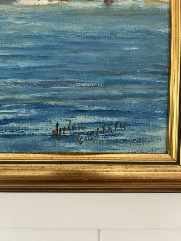 Seascape Boat Harbor Oil Painting gallery
