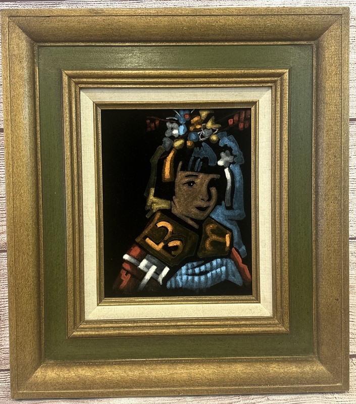 2 Vintage Framed Black Velvet Paintings Gondola 19”x 15” Native Dress 16”x19” gallery