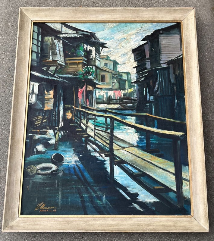 Leo Meneses(Philippines 20thc)Vintage Modern Impressionist Filipino Oil Painting