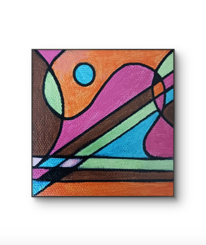 Original Mini Abstract Painting 3.5 x 3.5 and Magnet by Charlene Slie