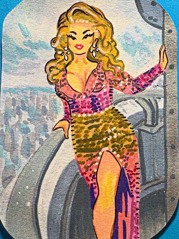 ACEO Original Pinup Jimbo Drag Queen Acrylic on Paper 2.5×3.5 by BrieMcDoodles