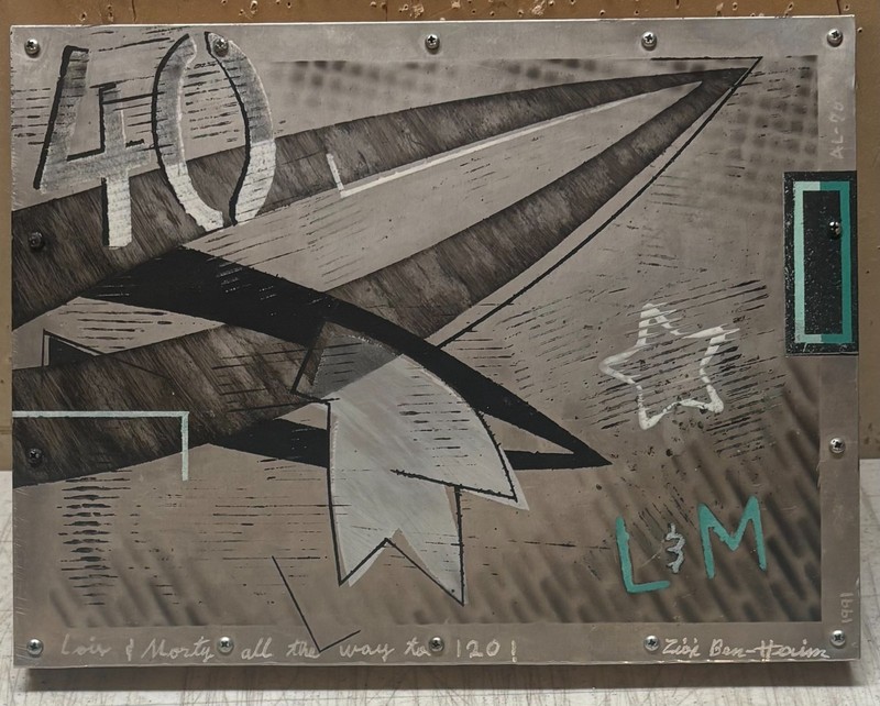 Vintage ZIGI BEN-HAIM 1991 ABSTRACT Mixed Media Metal PAINTING – Listed ISRAEL