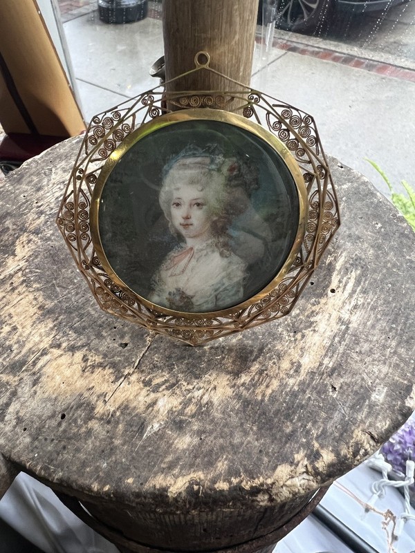 Antique 18k Gold French Rococo Lady Miniature Portrait Painting Signed Beautiful gallery