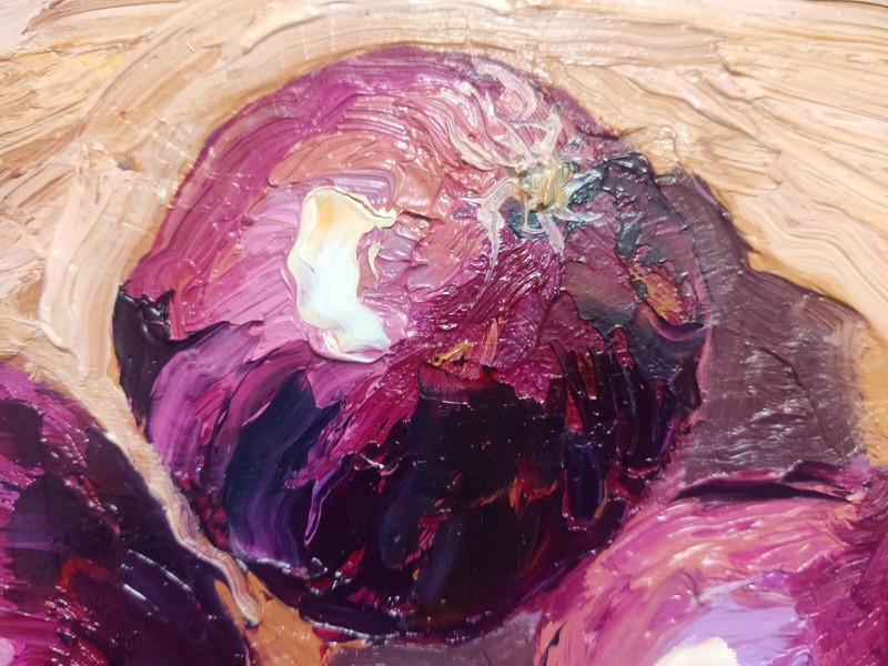 Original Oil Peinting Onions Still Life Kitchen Hand Painted Modern Art 12x8 in gallery