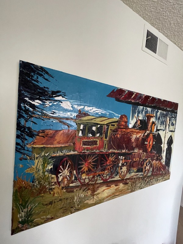 BILL DICKEY MODERN ABSTRACT TRAIN OIL PAINTING OLD VINTAGE RAILROAD LANDSCAPE gallery