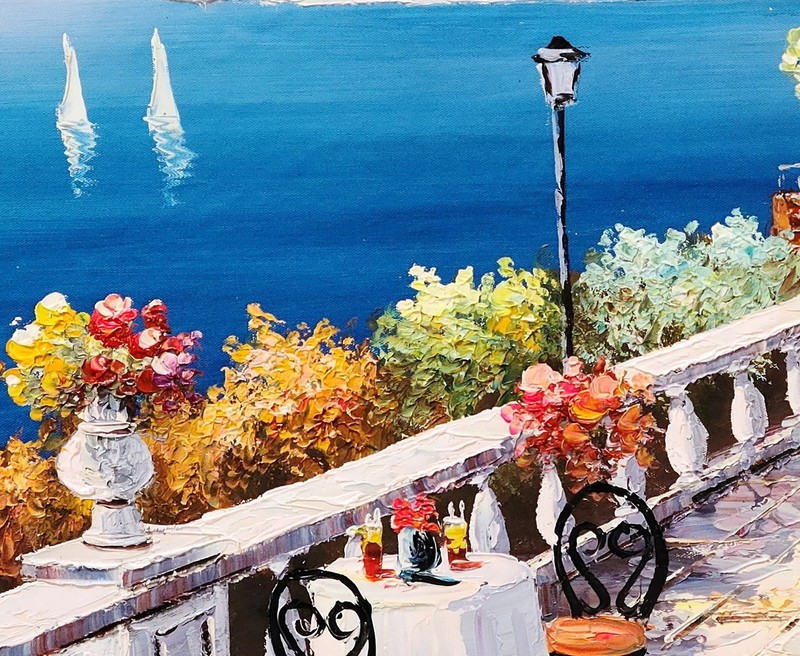 Mediterranean Cafe #6A-BM6, 36x48 - 100% Hand painted Oil Painting on Canvas gallery