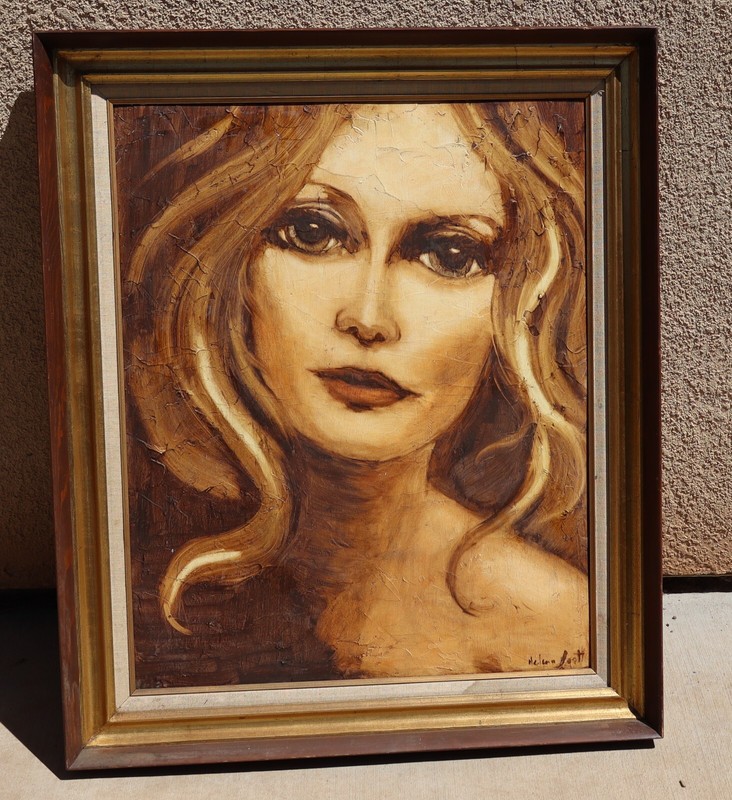 HELENA SCOTT Mid Century Portrait of a Pretty Woman acrylic on masonite gallery