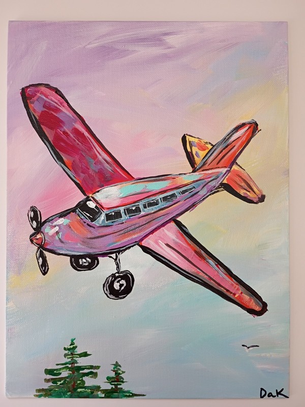 Sunset Bush Plane 9x12 Canvas Board Bold Color Modern Abstract Art Original gallery