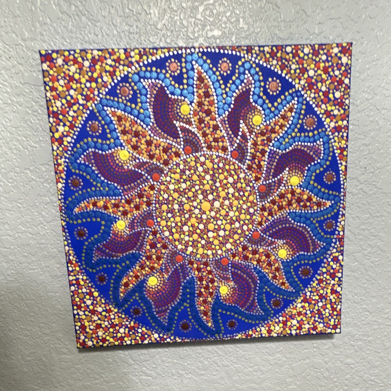 Abstract Sun Dot Painting, Unframed Square Canvas Celestial Wall Art, Single