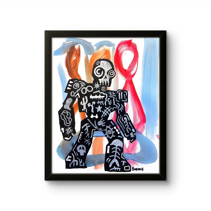 Burnich Original Robot 11×14 Canvas Graffiti Style Acrylic Symbolic Hand Painted