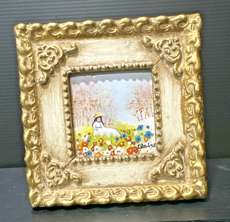 VTG Enamel On Copper Garden Scene Signed Claire Ornate Frame JMG 1974 ART