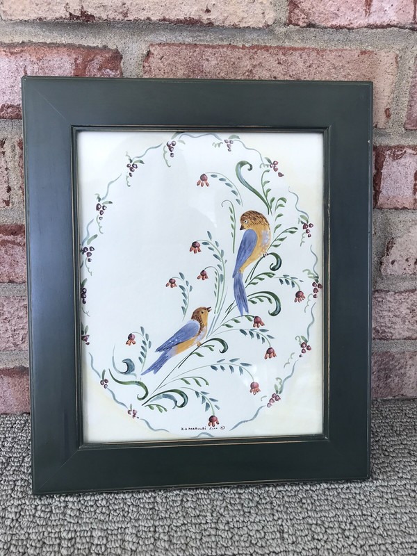 Watercolor Framed Bird Painting Original Artwork by K. A. Maroufi Signed 2000