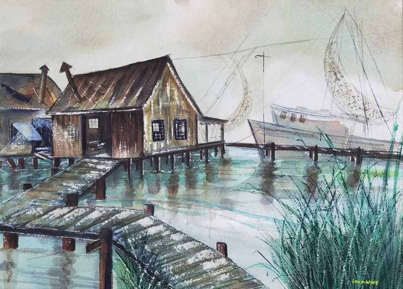 Suzanne Obrand, Holocaust Survivor, Watercolor Painting "Fisherman's Wharf" gallery