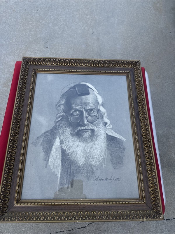 Roberto lupetti Hand Signed Lithograph Print Rabbi Portrait Jewish Religion Mint