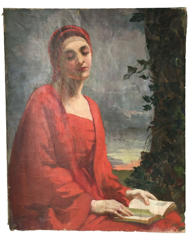 Early 19th Spanish Oil Painting – Portrait of a Woman in a Landscape – ZULOAGA
