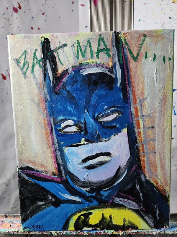 Original Batman Basquiat Style Canvas Neo Expressionist Fine Art Decor 11x14 gallery