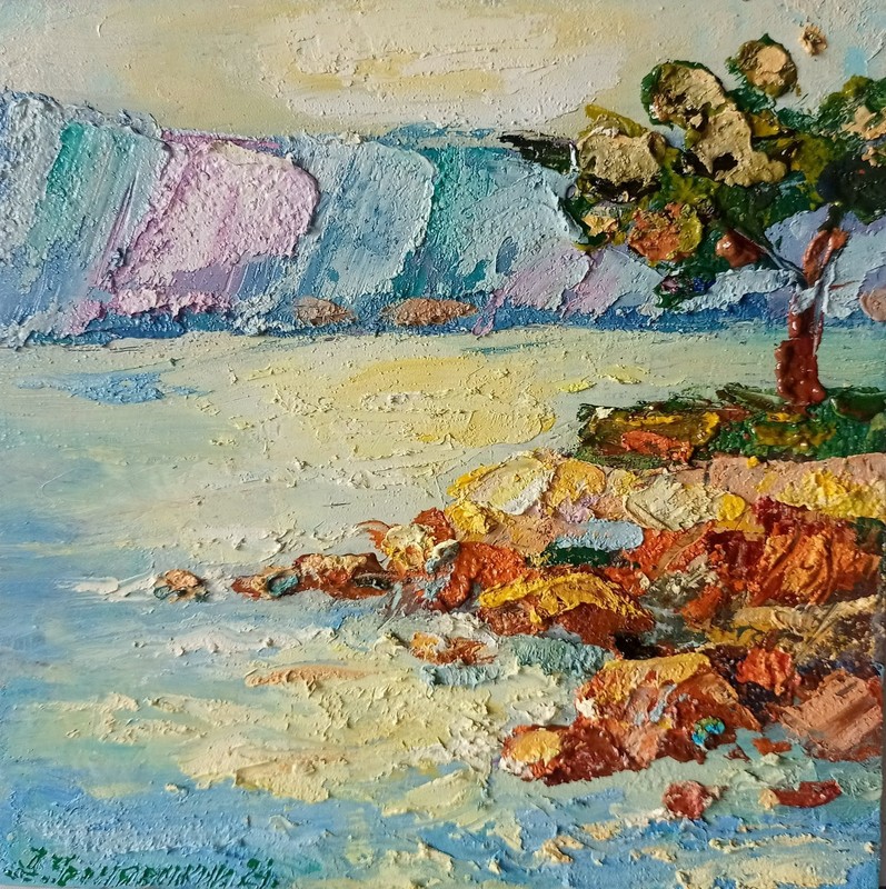 Sea Impasto Painting Original Art Impression Oil Painting 8 x 8 in