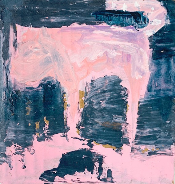 Abstract Dog Painting Original 6×6 Pink & Blue Animal Cardboard Art Miz Katie