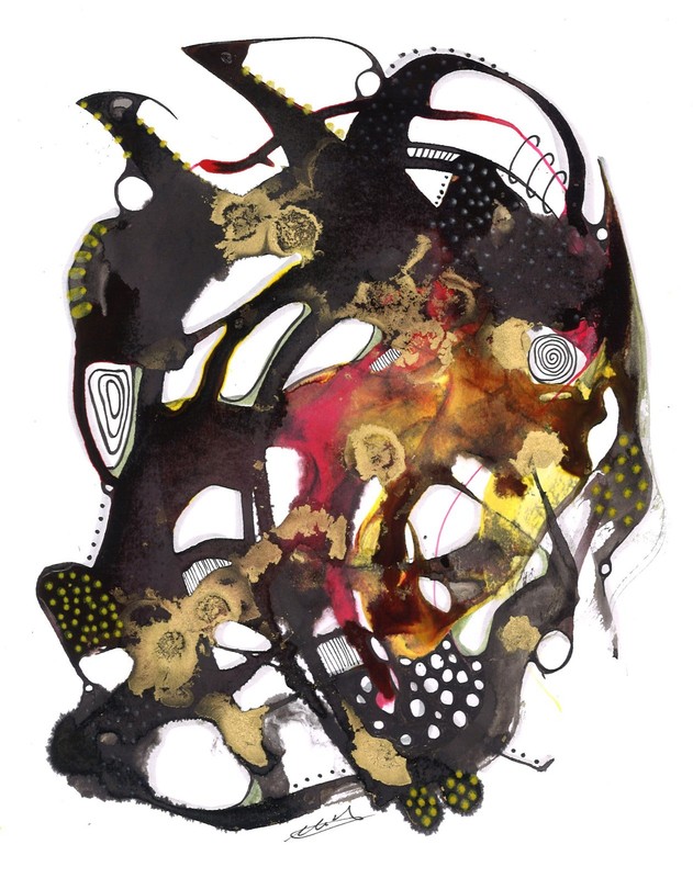 Alcohol Inian acrylic ink drawings recycled watercolor paper leaves Fall season
