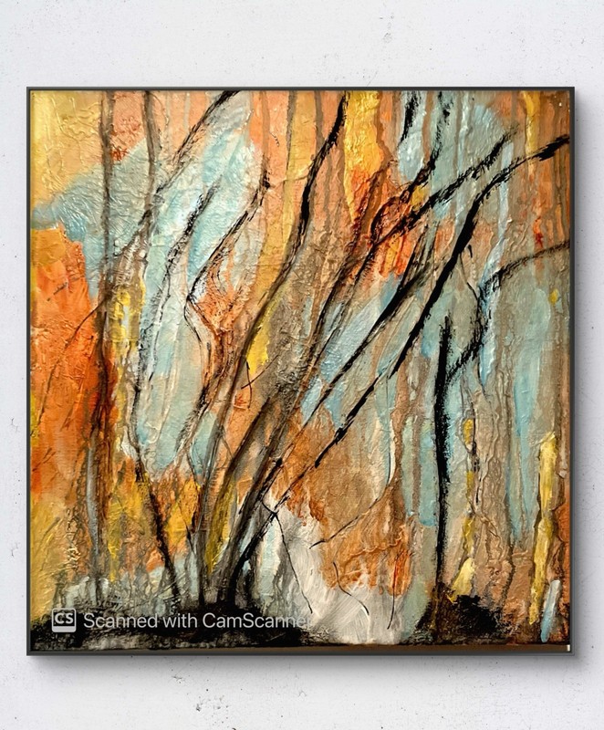 Mary Myers Original Abstract Expressionism Trees 12×12 Canvas Signed Art