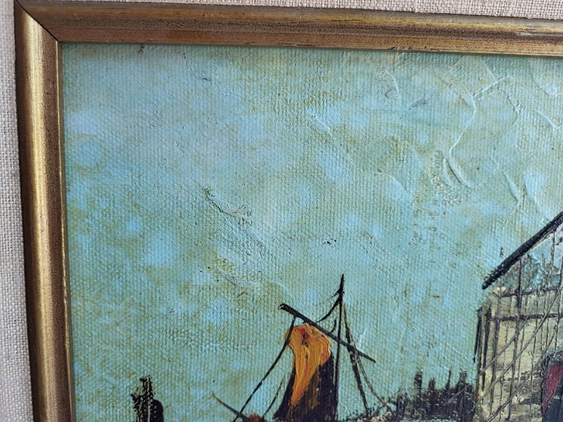M. Bradley Mid Century Nautical Painting: Impressionist Wharf Scene 2 gallery