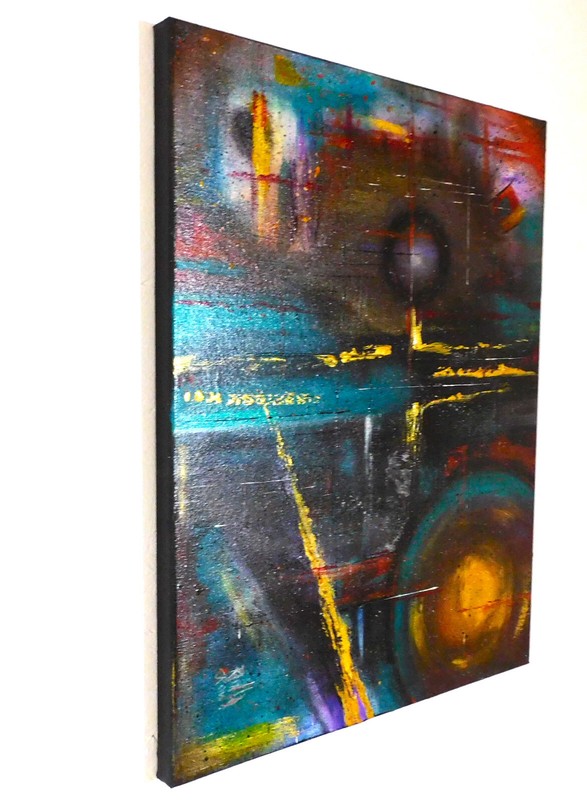 Original Abstract Celestial Planets Galaxy Outer Space Painting Art By Rain Crow gallery