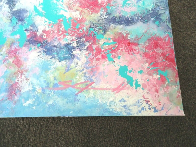 ABSTRACT PAINTING signed original red blue "Frazzle" 30x24 acrylic Steven Graff gallery