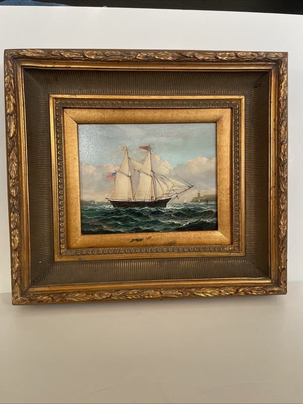 Robert Sanders Clipper Ship Nautical Seascape Oil Painting Giltwood Frame