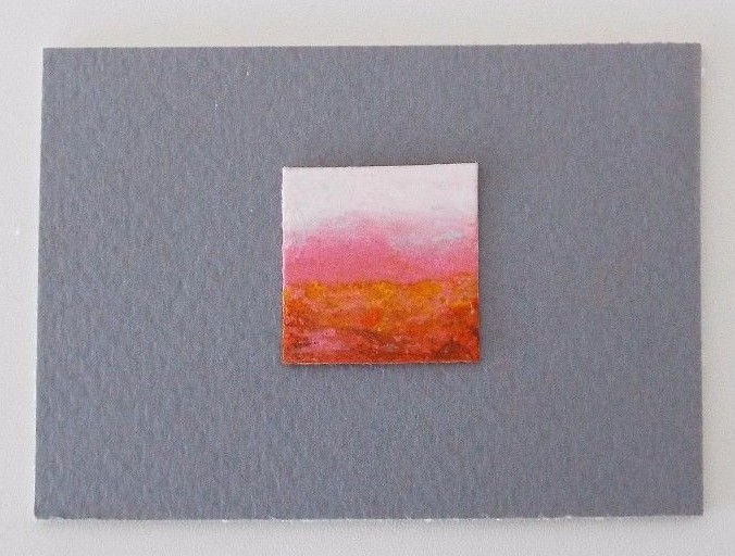 MISTY PINK SKY DESERT Miniature Pastel Painting 1″x1″ Julia Garcia OOAK Art NEW